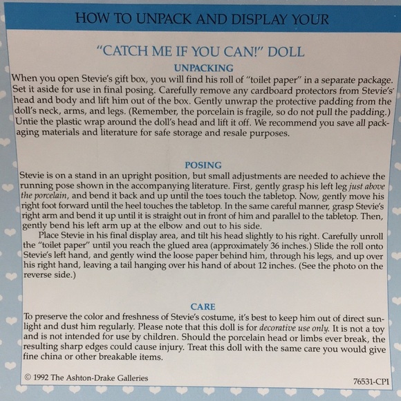 Vtg ‘92 Ashton-Drake Galleries “Catch Me if you Can!” Little Stevie Doll - Picture 14 of 15